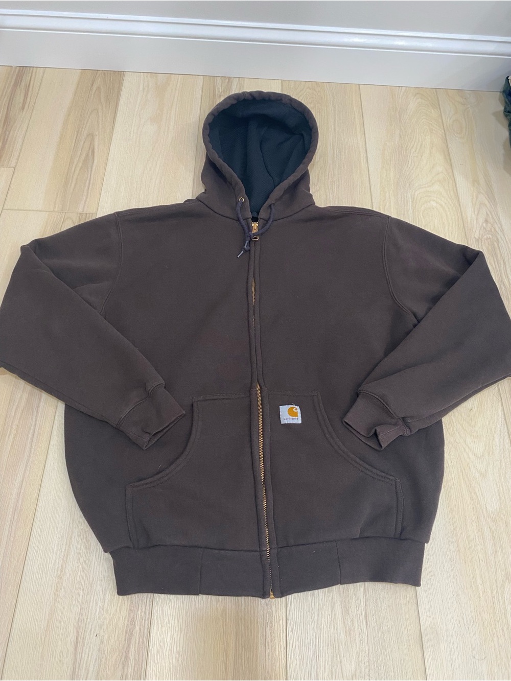 Carhartt Thermal Lined Hoodie Hooded Zip Front Y2K Dark Brown J149 DKB Medium